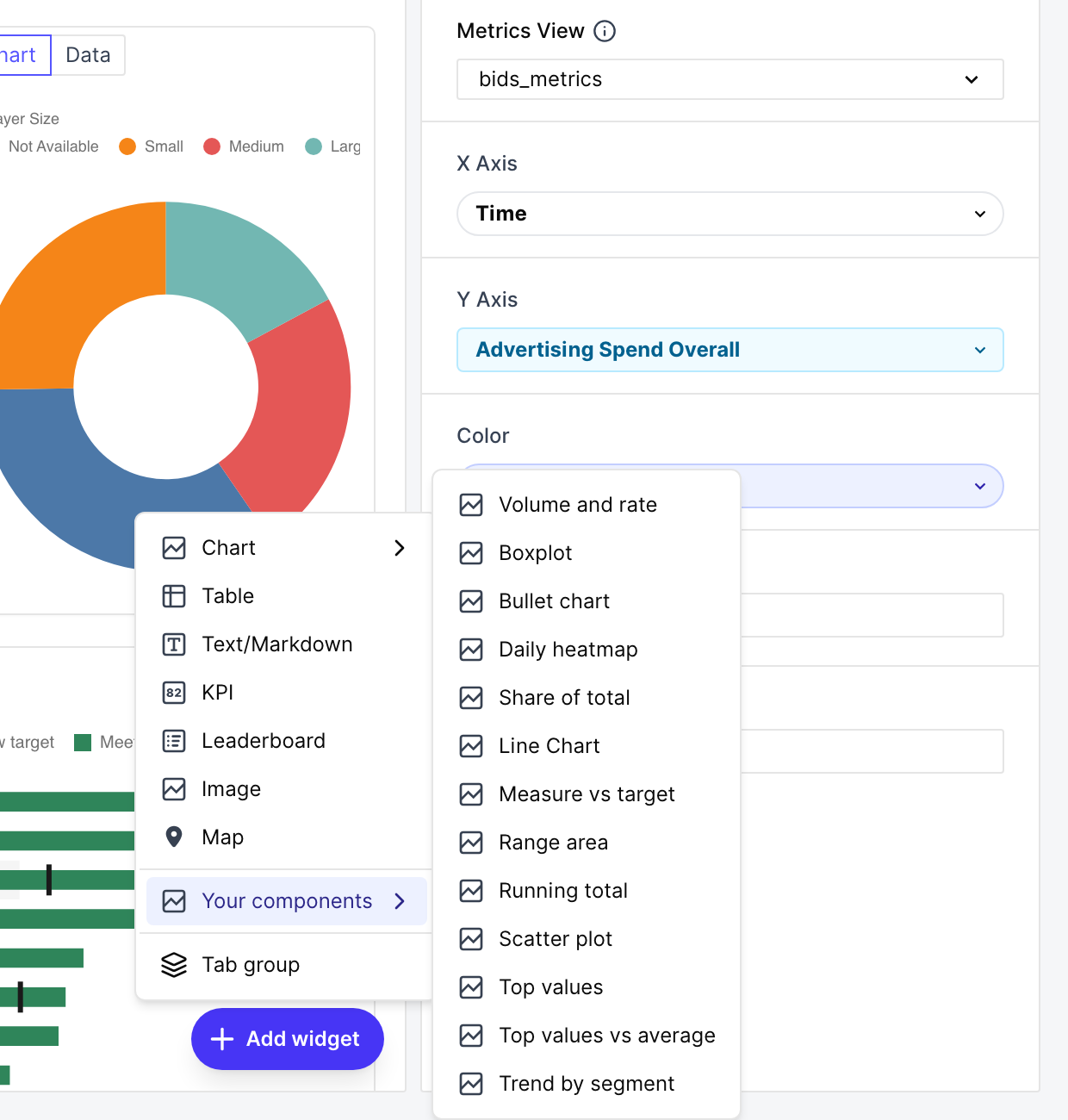 Your components in the canvas widget menu