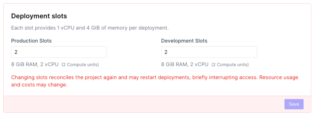 Deployment slots section on the Branches page