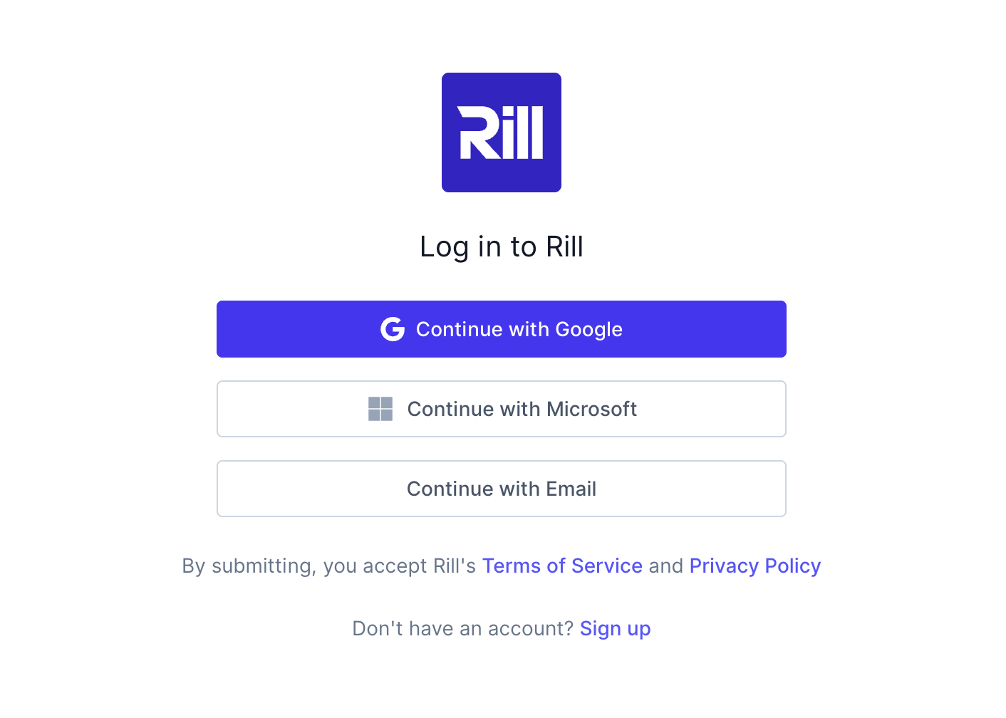 Sign in to Rill Cloud