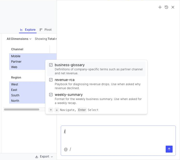Skill picker in AI Chat